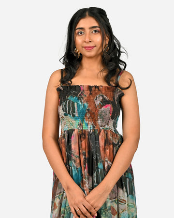 Pure chiffon Square Solid Tiered Dress For Women