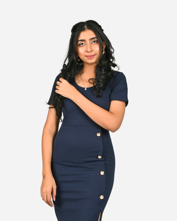 Short Workwear Dress with Round Neck