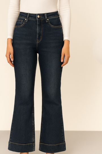 Cuffed Hem Straight Jeans