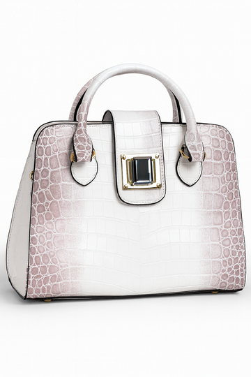 Luxe Croco Embossed Satchel – Ivory Blush