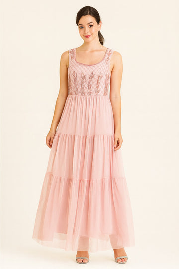 Pastel Pink Full Sleeve Less Georgette designer Dress