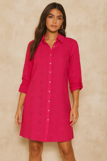 Women coral Pink solid shirt dress