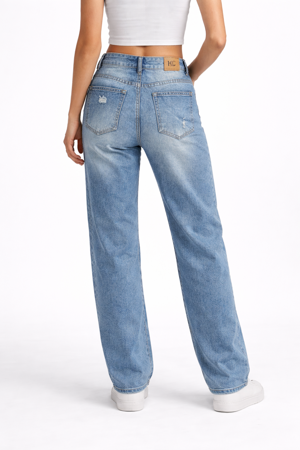 HC London Women High-Rise Light Wash Distressed Denim Straight Fit Jeans