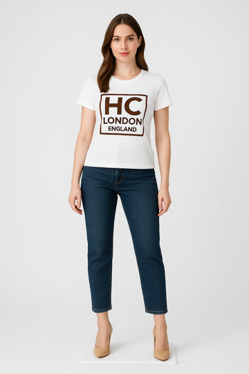 Women Typography Round Neck Pure Cotton White T-Shirt