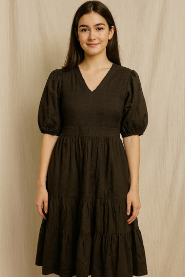Black smocked Fit and Flare Mini Dress