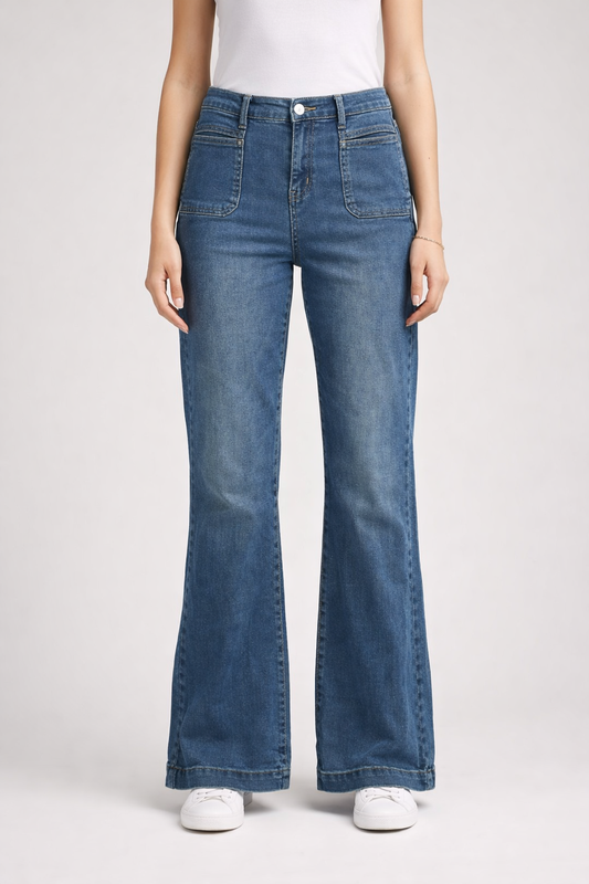 HC London Women Blue High-Rise Wide Leg Denim Jeans
