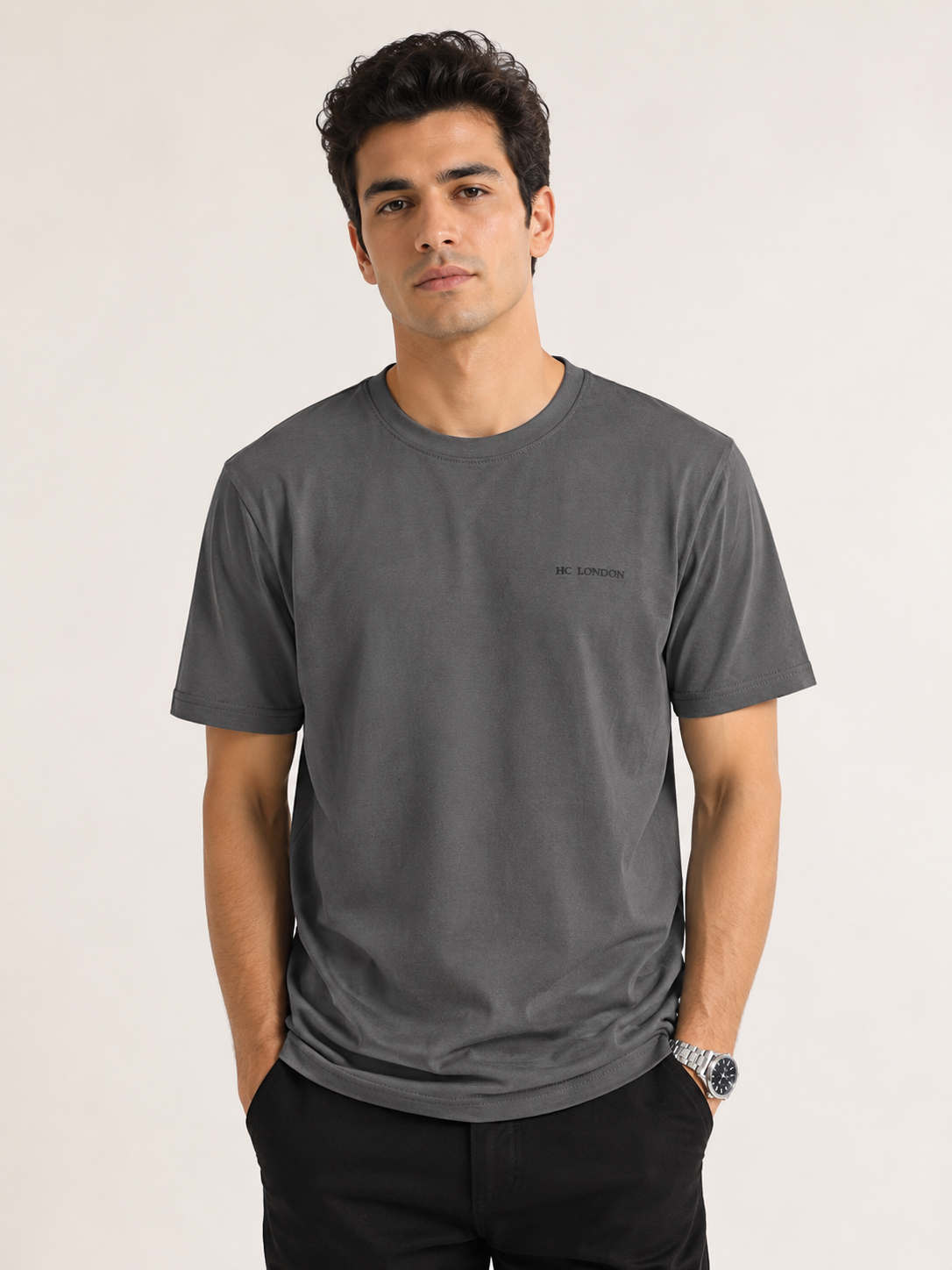 HC London Essential 180 GSM Premium Cotton T-Shirt – Charcoal Grey