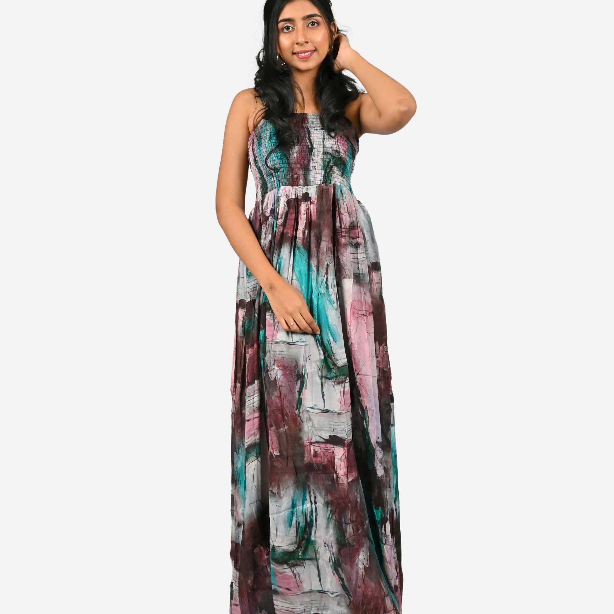 Pure chiffon Square Solid Tiered Dress For Women