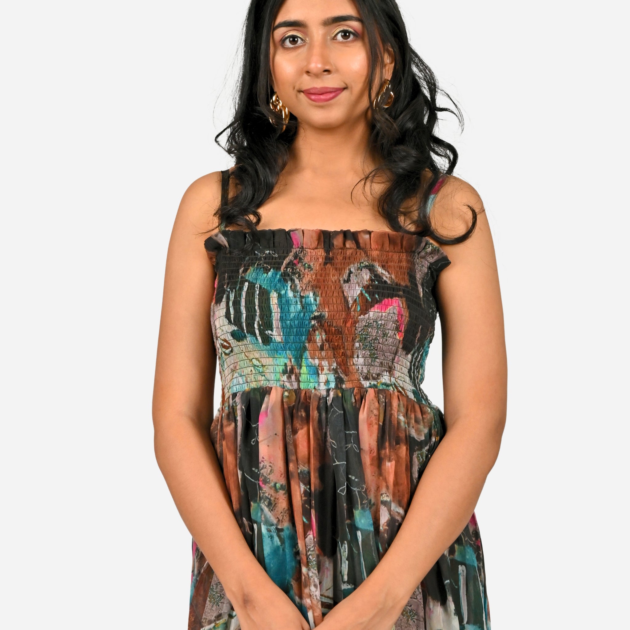 Pure chiffon Square Solid Tiered Dress For Women