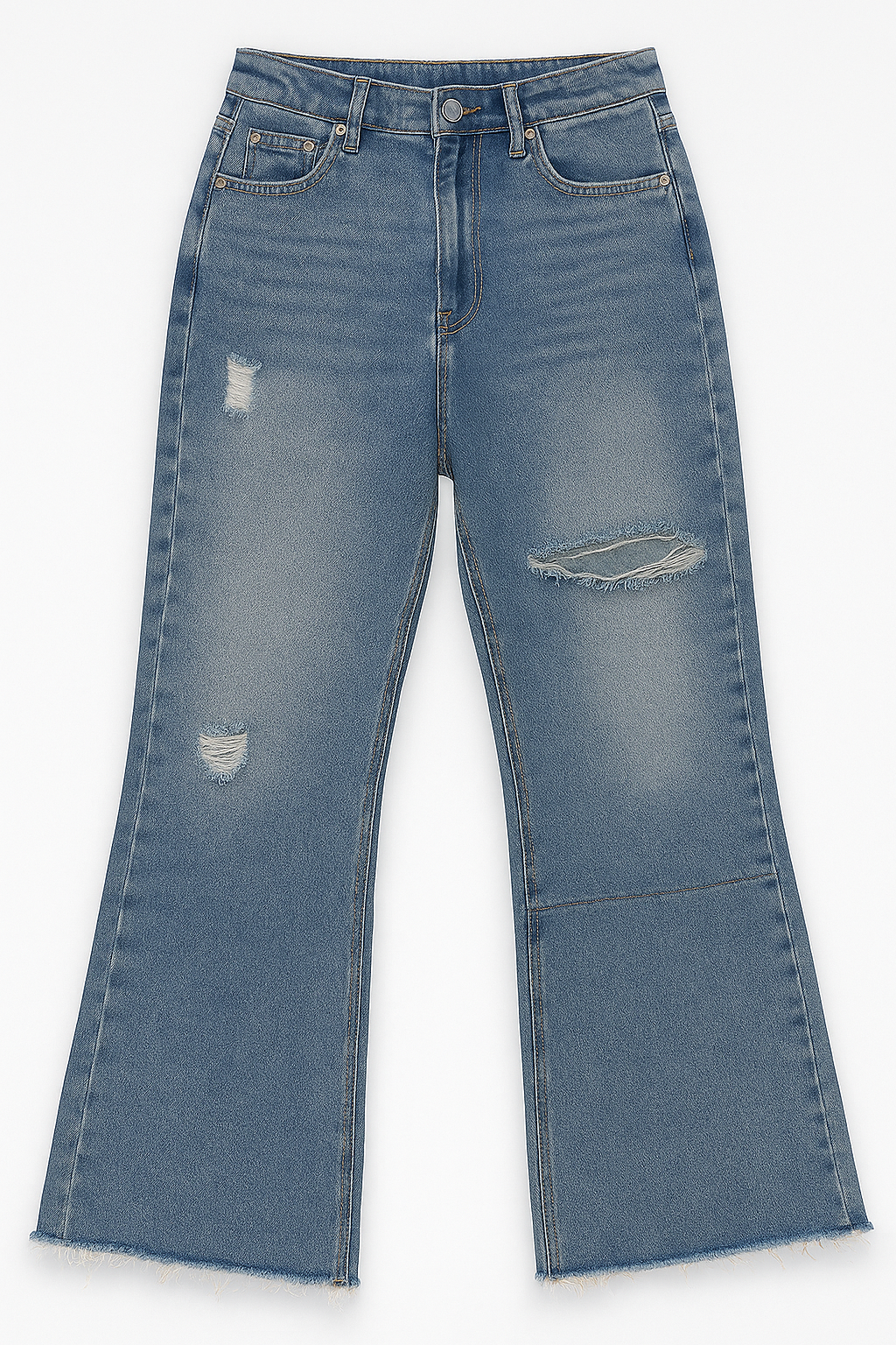 Distressed Flare Raw-Hem Jeans