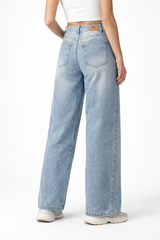 HC London Women High-Rise Light Blue Wide Leg Denim Jeans