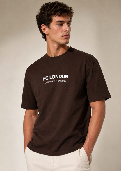 HC London Signature Soft & Comfortable 100% Premium Cotton 240 GSM Oversized Unisex T-Shirt – Bio-Washed & Silicone Washed – Espresso Brown