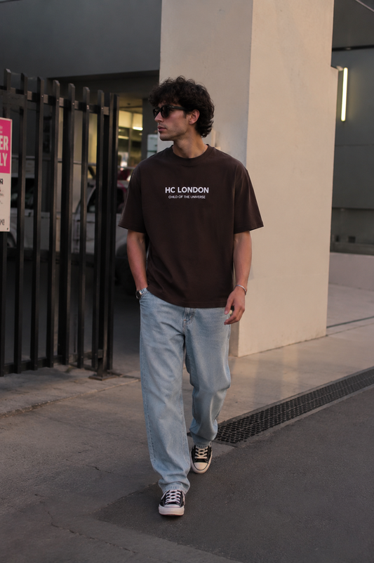 HC London Signature Soft & Comfortable 100% Premium Cotton 240 GSM Oversized Unisex T-Shirt – Bio-Washed & Silicone Washed – Espresso Brown