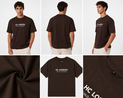 HC London Signature Soft & Comfortable 100% Premium Cotton 240 GSM Oversized Unisex T-Shirt – Bio-Washed & Silicone Washed – Espresso Brown