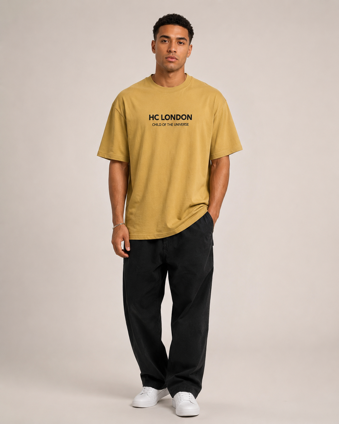 HC London Signature Soft & Comfortable 100% Premium Cotton 240 GSM Oversized Unisex T-Shirt – Bio-Washed & Silicone Washed – Mustard Beige