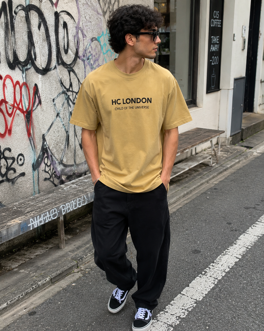 HC London Signature Soft & Comfortable 100% Premium Cotton 240 GSM Oversized Unisex T-Shirt – Bio-Washed & Silicone Washed – Mustard Beige