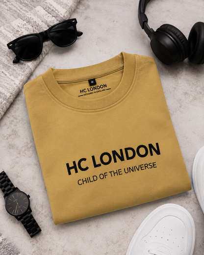 HC London Signature Soft & Comfortable 100% Premium Cotton 240 GSM Oversized Unisex T-Shirt – Bio-Washed & Silicone Washed – Mustard Beige
