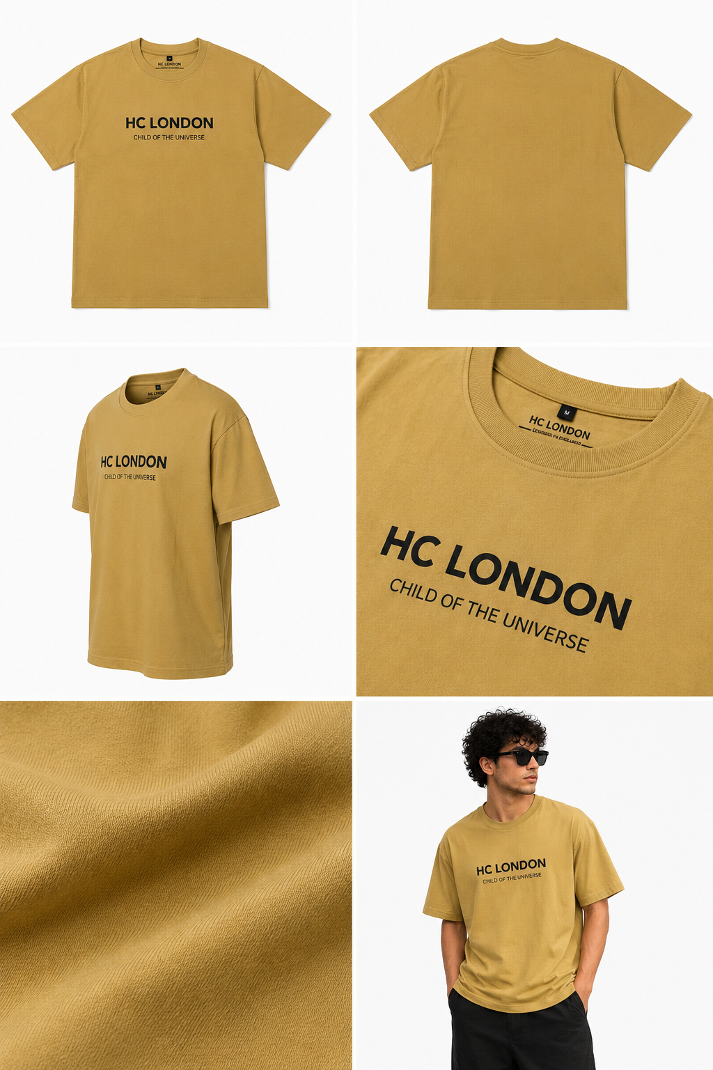 HC London Signature Soft & Comfortable 100% Premium Cotton 240 GSM Oversized Unisex T-Shirt – Bio-Washed & Silicone Washed – Mustard Beige