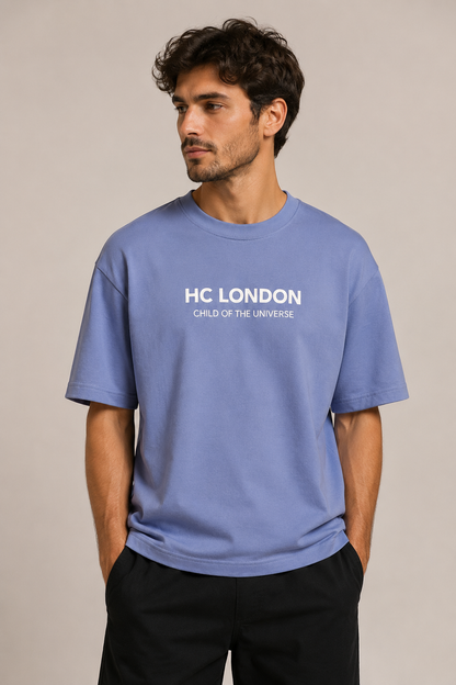 HC London Signature Soft & Comfortable 100% Premium Cotton 240 GSM Oversized Unisex T-Shirt – Bio-Washed & Silicone Washed - Powder Blue
