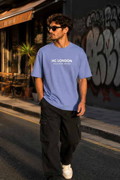 HC London Signature Soft & Comfortable 100% Premium Cotton 240 GSM Oversized Unisex T-Shirt – Bio-Washed & Silicone Washed - Powder Blue