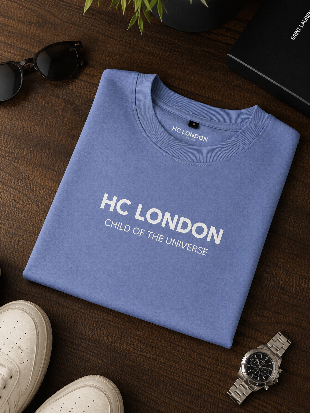 HC London Signature Soft & Comfortable 100% Premium Cotton 240 GSM Oversized Unisex T-Shirt – Bio-Washed & Silicone Washed - Powder Blue