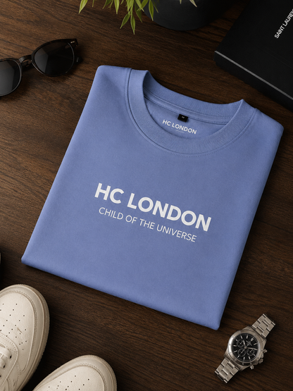 HC London Signature Soft & Comfortable 100% Premium Cotton 240 GSM Oversized Unisex T-Shirt – Bio-Washed & Silicone Washed - Powder Blue
