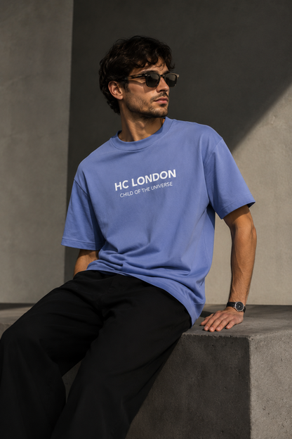 HC London Signature Soft & Comfortable 100% Premium Cotton 240 GSM Oversized Unisex T-Shirt – Bio-Washed & Silicone Washed - Powder Blue