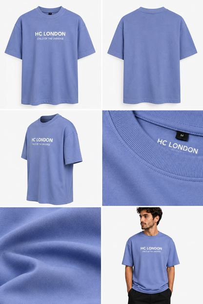 HC London Signature Soft & Comfortable 100% Premium Cotton 240 GSM Oversized Unisex T-Shirt – Bio-Washed & Silicone Washed - Powder Blue