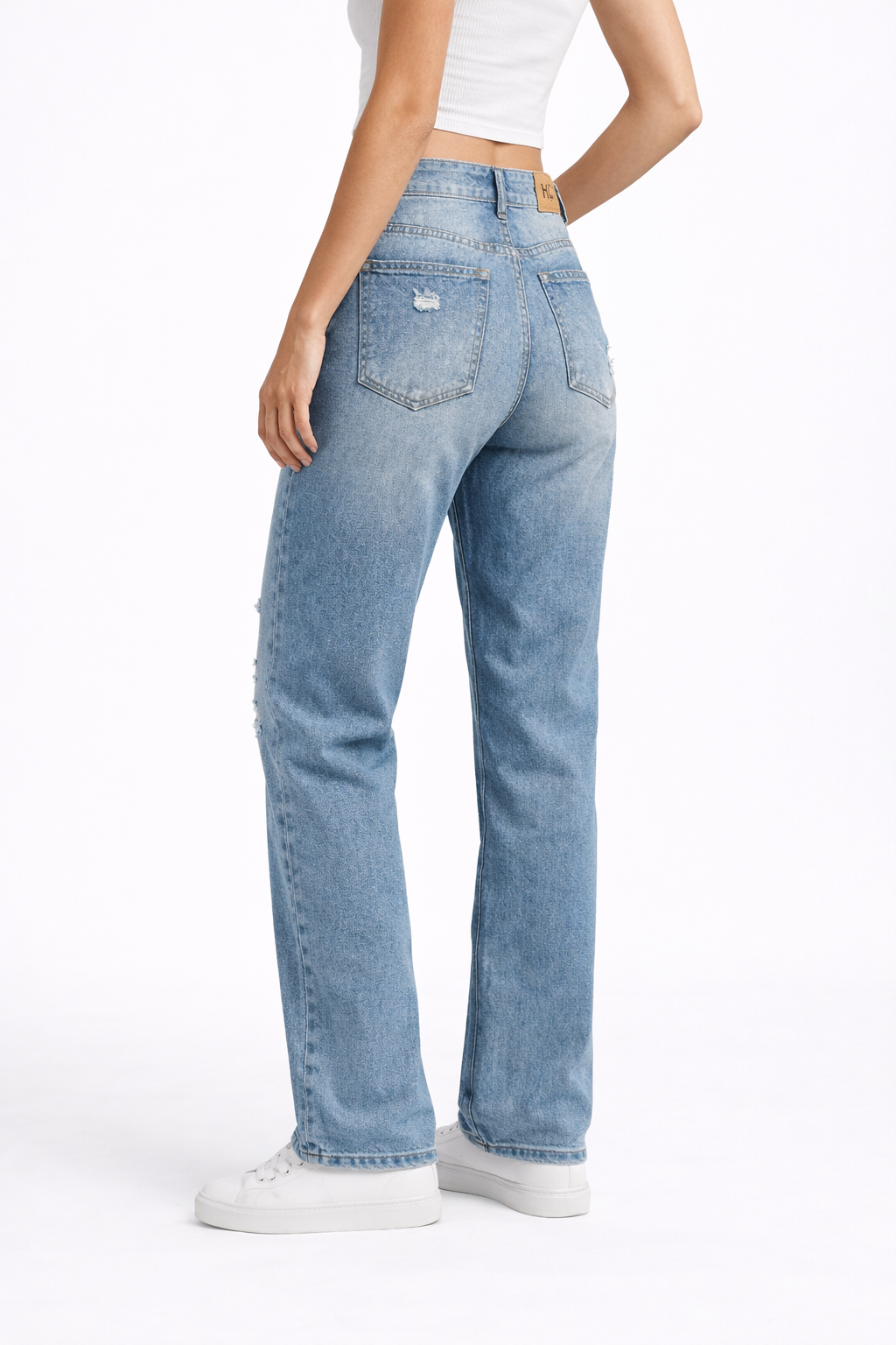 HC London Women High-Rise Light Wash Distressed Denim Straight Fit Jeans