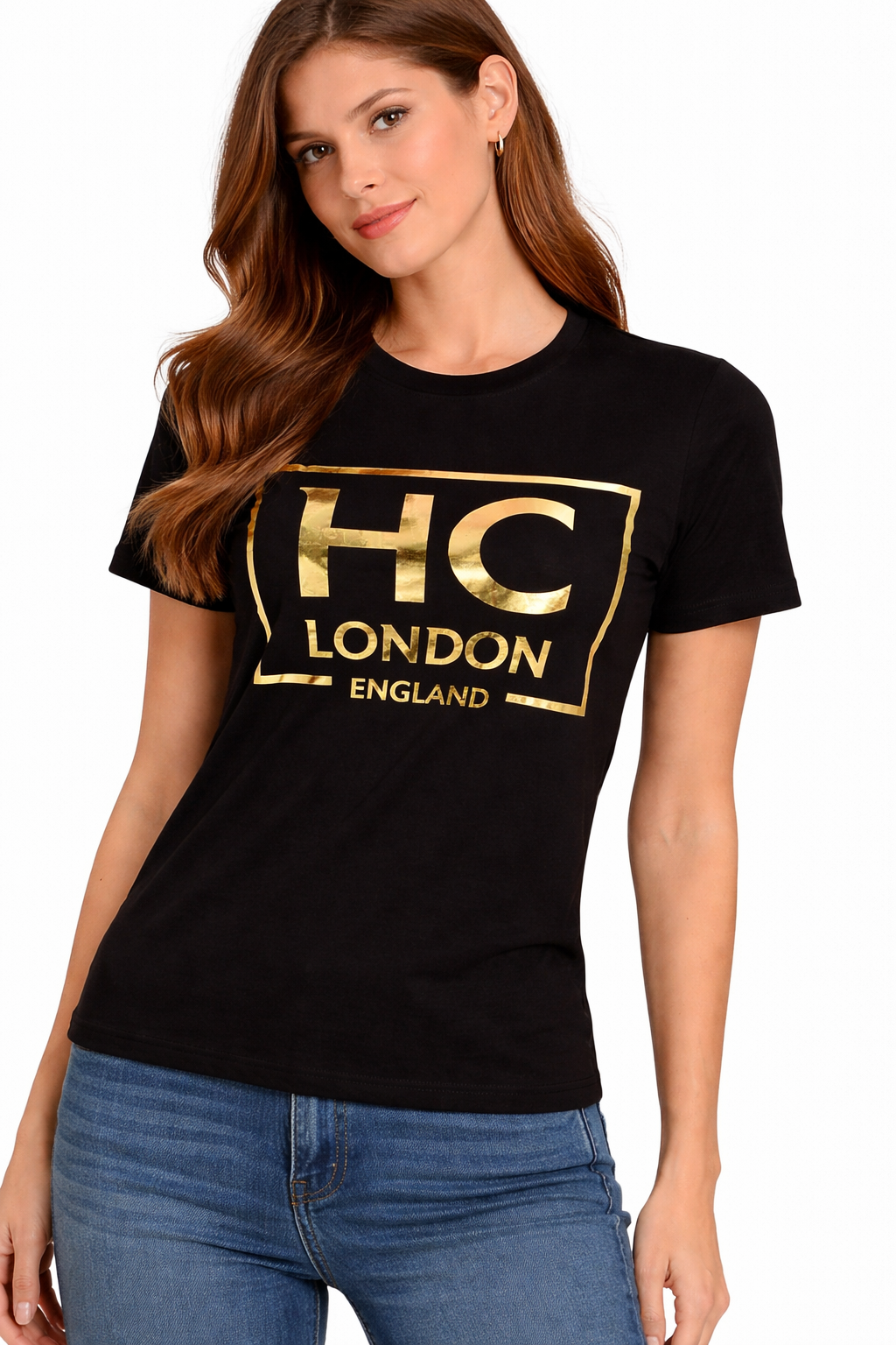 HC London Women Black & White Typography Printed 180 GSM T-Shirt