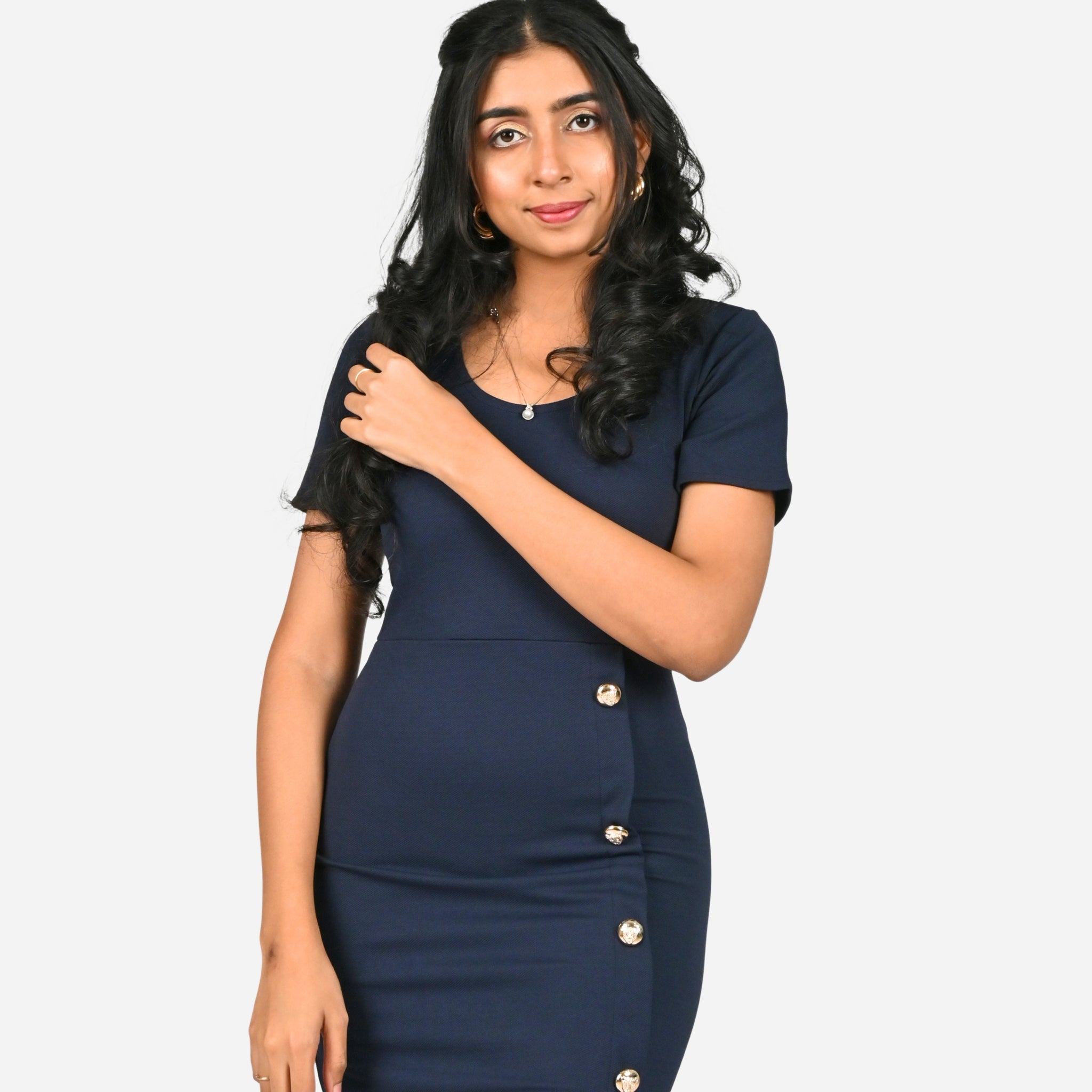 Short Workwear Dress with Round Neck