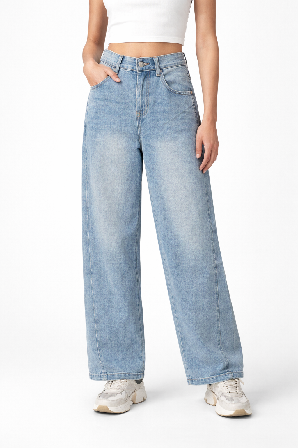 HC London Women High-Rise Light Blue Wide Leg Denim Jeans