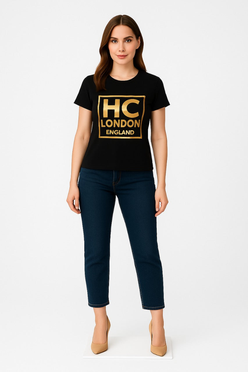 Women Typography Round Neck Pure Cotton Black  T-Shirt