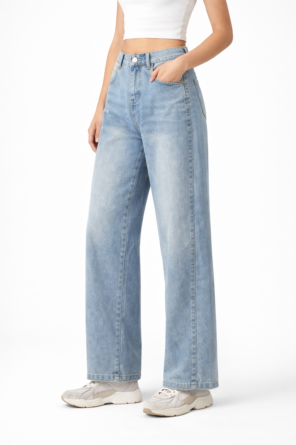 HC London Women High-Rise Light Blue Wide Leg Denim Jeans