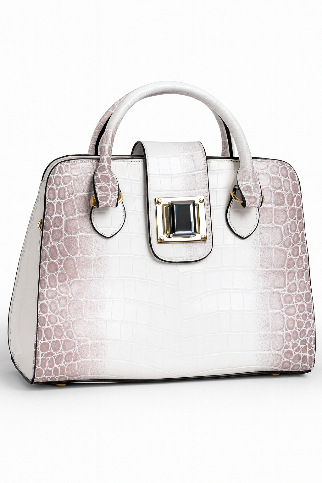 Luxe Croco Embossed Satchel – Ivory Blush