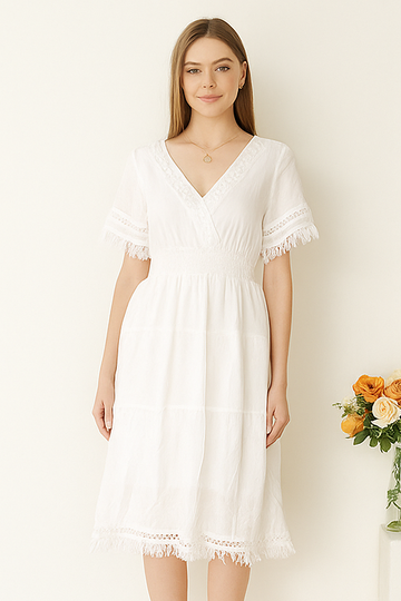 Embroidered V-neck Dress