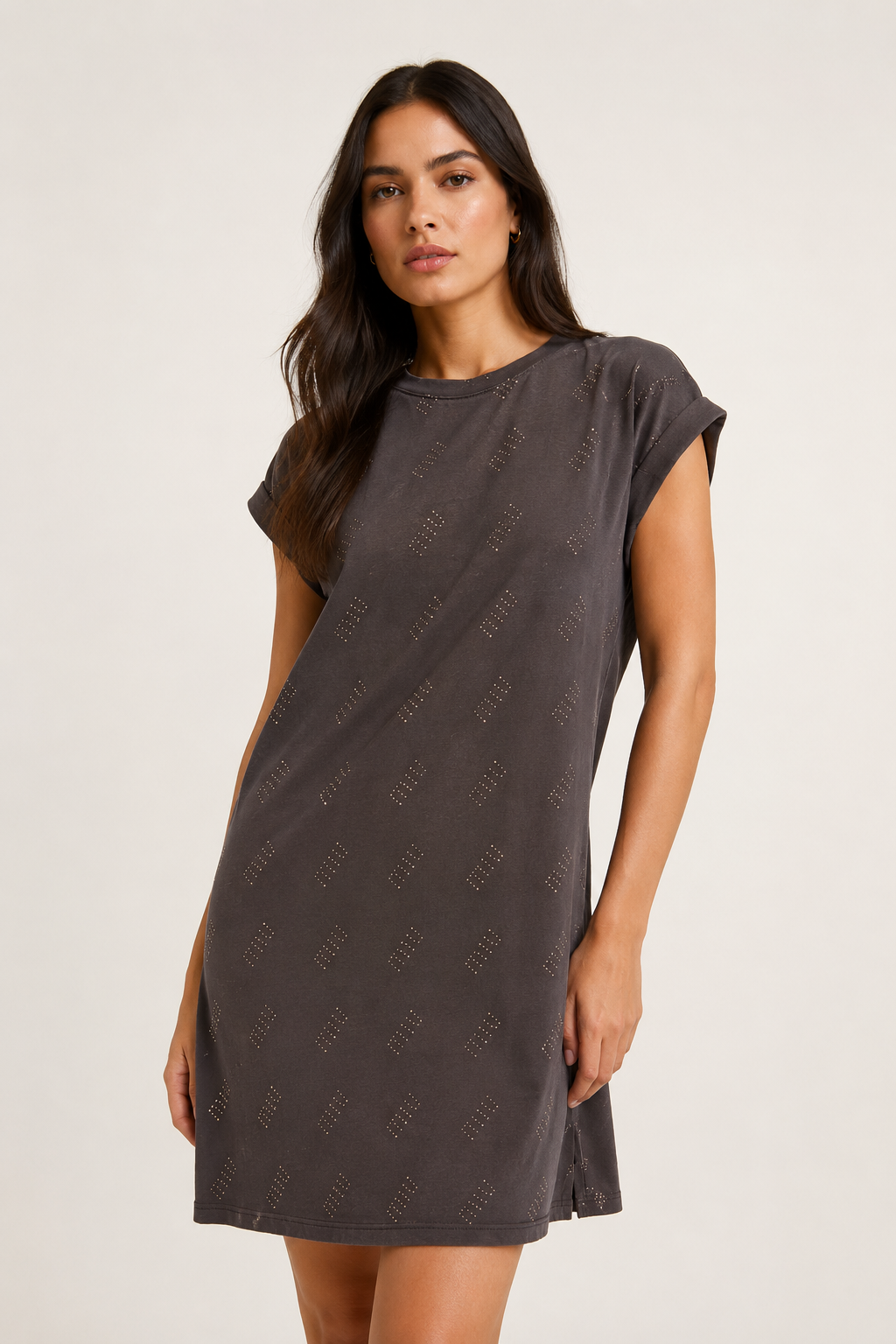 HC London Charcoal Embellished Luxe T-Shirt Dress