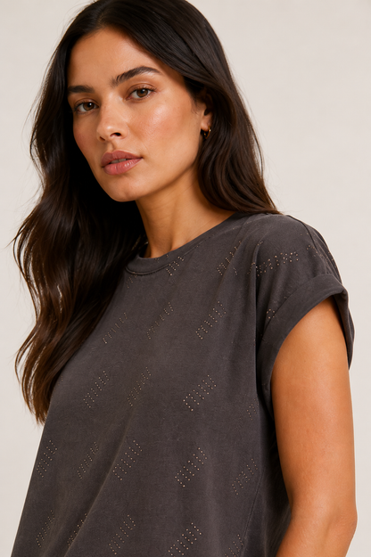 HC London Charcoal Embellished Luxe T-Shirt Dress