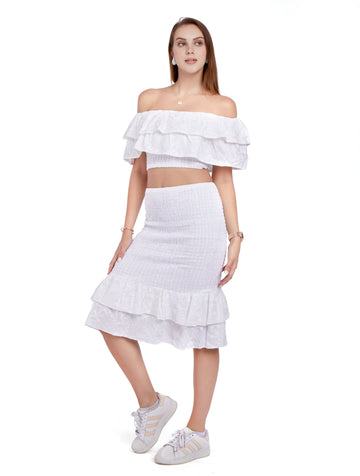 HC Embroidered Off Shouldered Top and Skirt Set