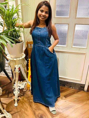 HC Button  Front Denim Dress with Smocked Back and Spaghetti Straps