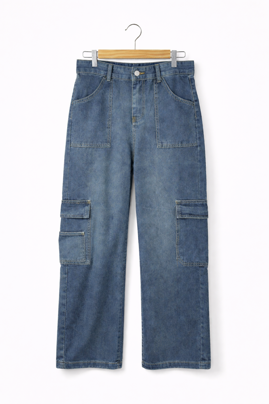 HC London Women High-Rise Cargo Style Wide Leg Denim Jeans