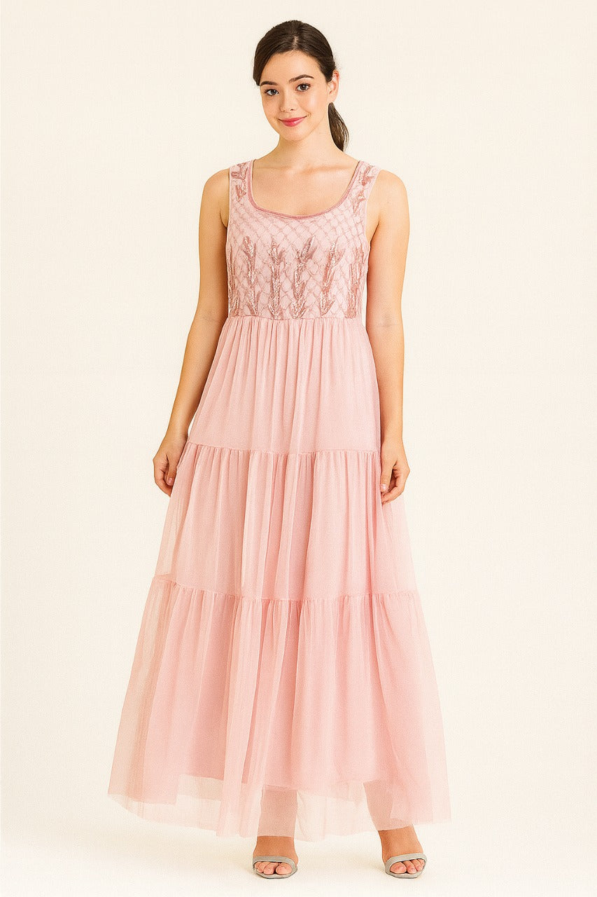 Pastel Pink Full Sleeve Less  Georgette designer Dress