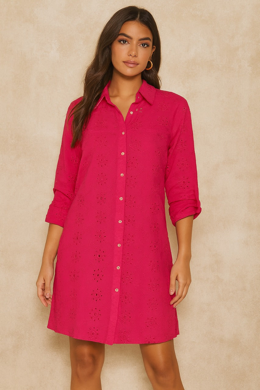 Women coral Pink solid shirt dress