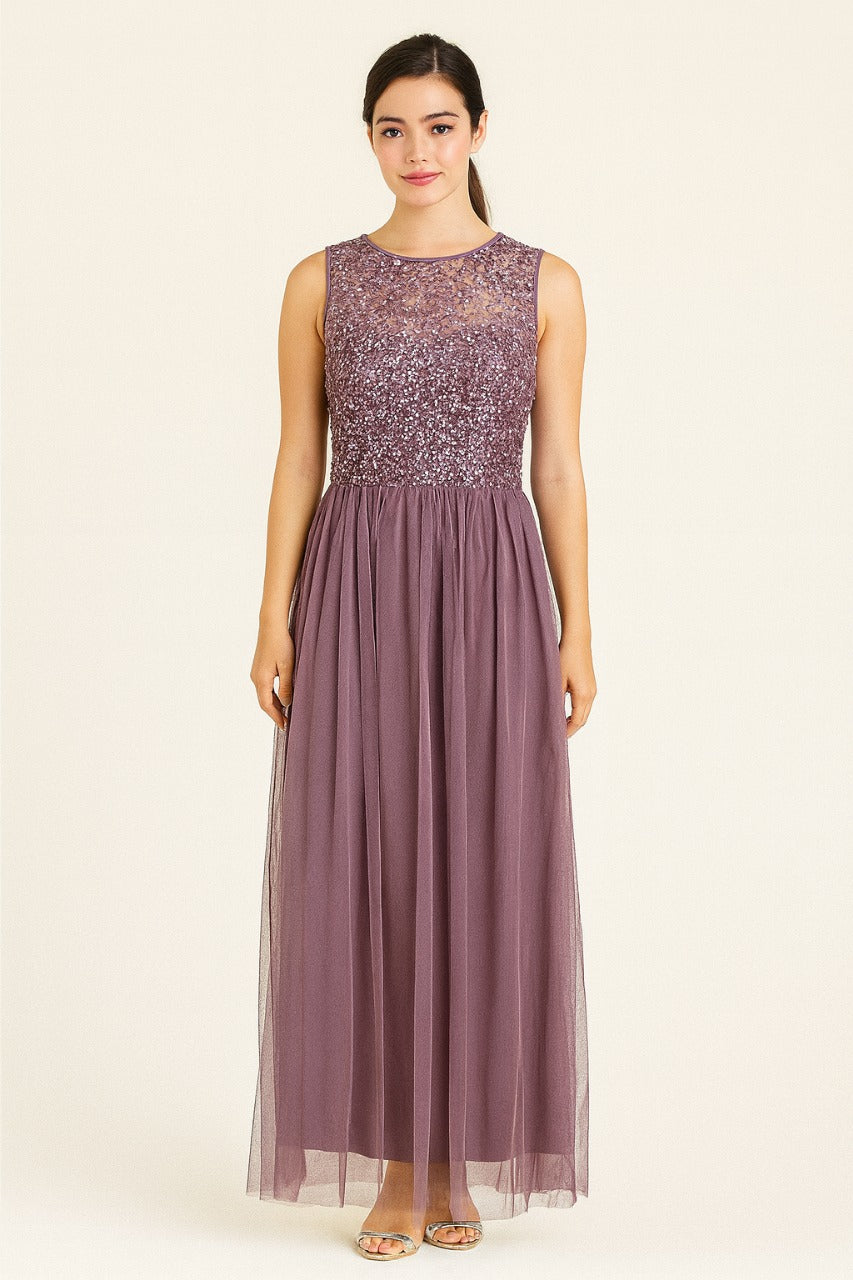 Net  Sequins and beads Full Length Gown