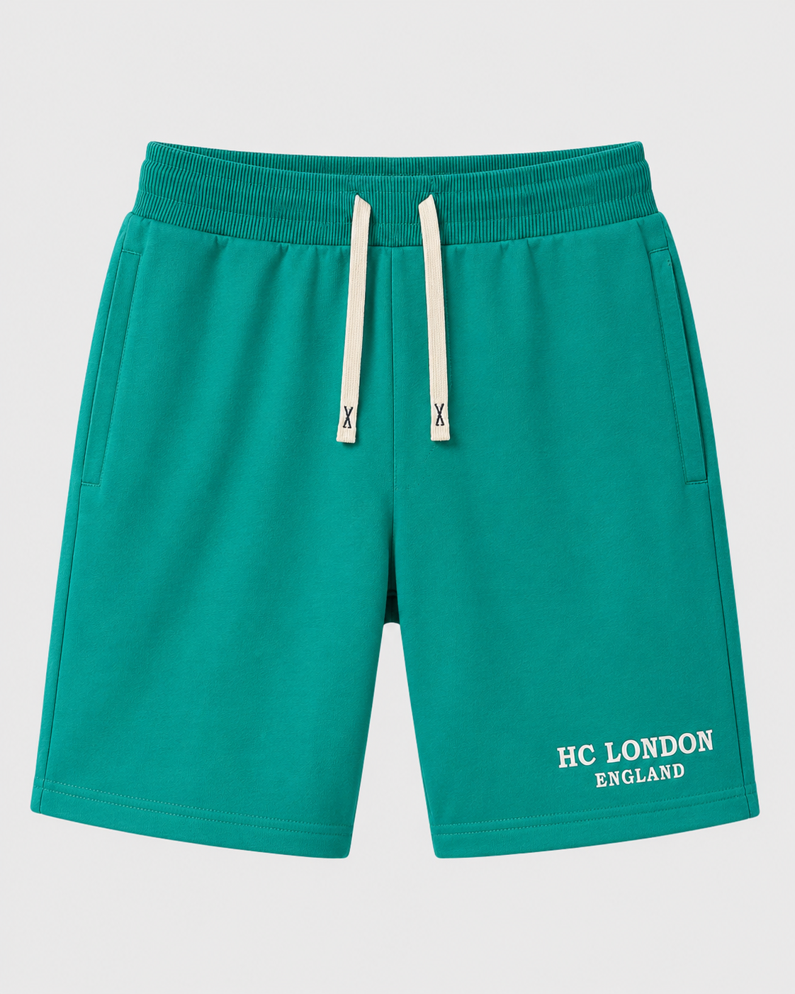 HC London Premium French Terry Co-Ord Set – White T-Shirt & Jade Green Shorts | Luxury Casual Wear for Men