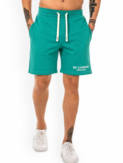 HC London Premium French Terry Co-Ord Set – White T-Shirt & Jade Green Shorts | Luxury Casual Wear for Men
